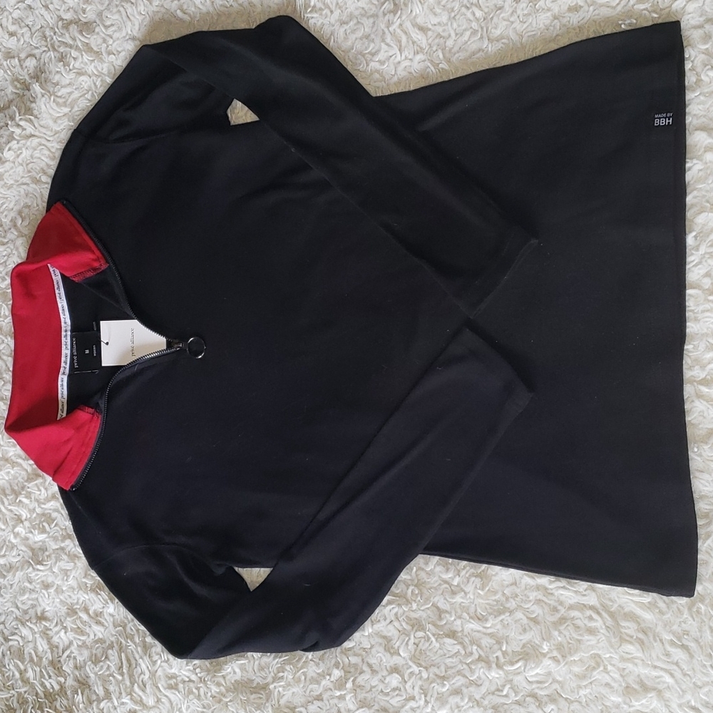 Prive Alliance Zip Long Sleeve Pullover Black Red Medium NWT
